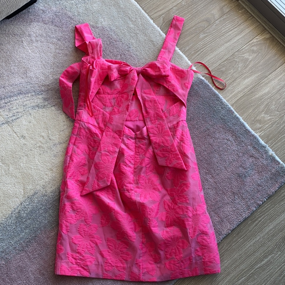 Milly Pink Floral Mini Dress with Bow Detail - Picture 8 of 9